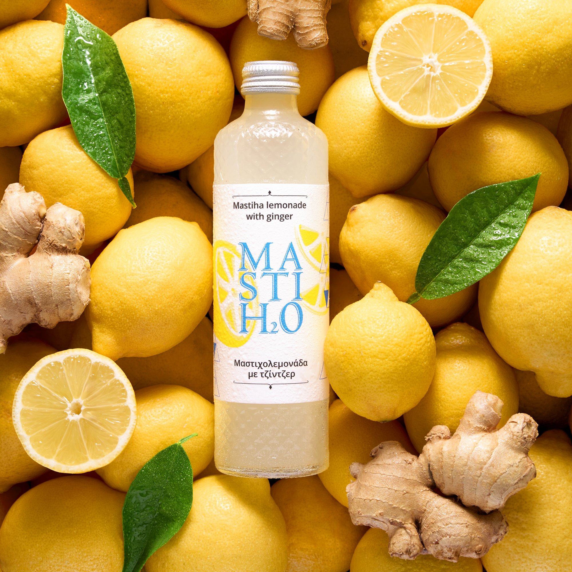 MASTIHO lemonade bottle on lemons and ginger