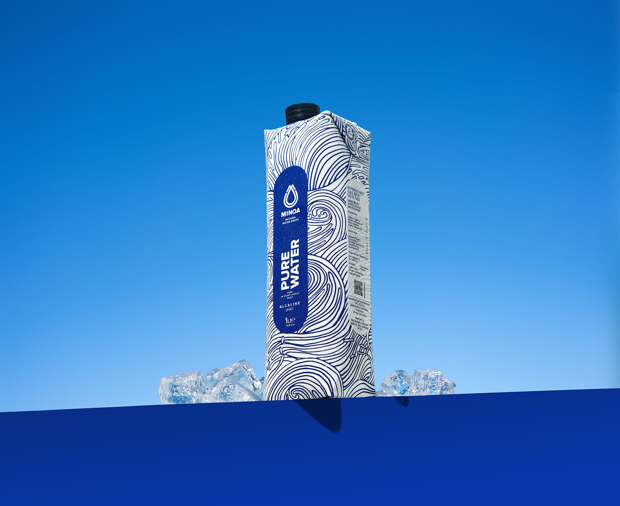 Minoa Pure Water product hero with condensation